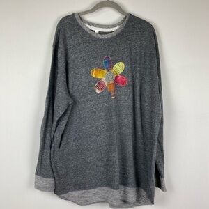 L.A.T Apparel Plus Size Gray French Terry Crewneck with Flower Appliqué Size 2XL